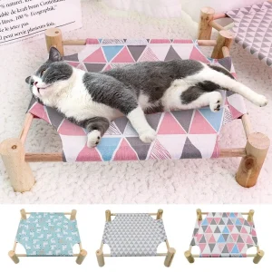 Hamac en toile et bois naturel pour petit chien chiot et chat