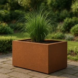 Bac à plantes allongé en acier Corten avec fond 100 x 40 x 40 cm