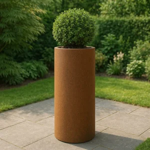 Jardinière ronde en acier Corten avec fond 35 x 35 x 80 cm