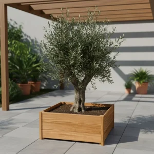 Jardinière carrée en bois dur avec pieds 100 x 100 x 42 cm