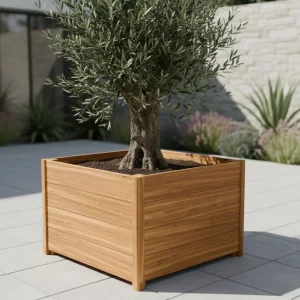 Jardinière carrée en bois dur avec pieds 80 x 80 x 55 cm