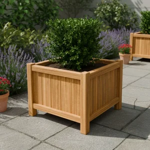 Jardinière carrée en bois dur avec pieds 80 x 80 x 60 cm