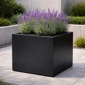 Jardinière carrée en aluminium 70 x 70 x 70 cm - Noir jais (RAL 9005)