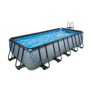 EXIT Piscine en pierre 540x250x122cm avec pompe à filtration - gris