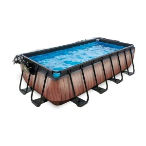 EXIT Piscine Bois 400x200x100cm avec pompe filtre à sable et auvent - marron