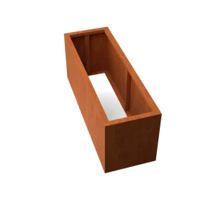 Jardinière allongée en acier Corten sans fond 150 x 50 x 60 cm