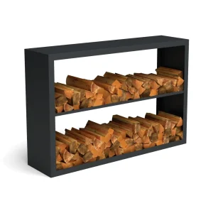 Bûcher en acier à 2 compartiments 150 x 38,5 x 100 cm