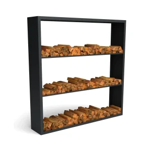 Bûcher en acier à 3 compartiments 200 x 38,5 x 200 cm