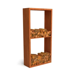 Abri à bois en acier Corten avec 2 compartiments 100 x 38,5 x 200 cm