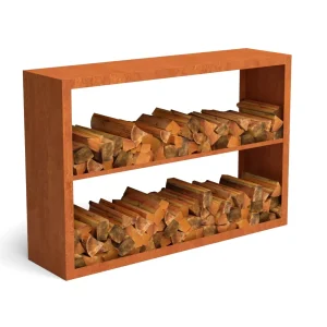 Abri à bois en acier Corten avec 2 compartiments 150 x 38,5 x 100 cm