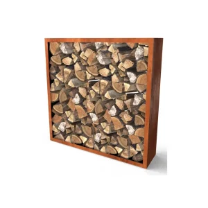 Abri à bois en acier Corten sans paroi arrière 150 x 38,5 x 150 cm