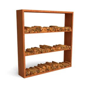 Abri à bois en acier Corten à 3 compartiments 200 x 38,5 x 200 cm