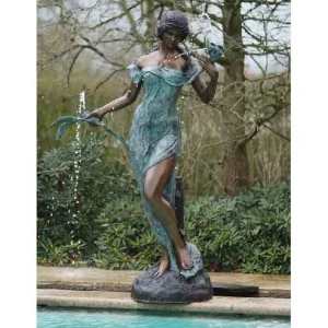 Sculpture en bronze Femme avec fontaine fleurie 180x135x50cm (HxLxL)